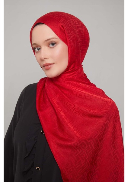 Kırmızı Kiril Desen Jakarlı Janjan Şal fiyatları