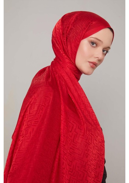 Kırmızı Kiril Desen Jakarlı Janjan Şal modelleri