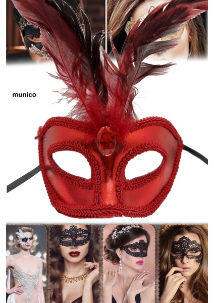 3 Adet Sexy Kırmızı Tüylü Rugan Maske – Şık ve Göz Alıcı Tasarım | Bride ve After Parti Için Ideal modelleri