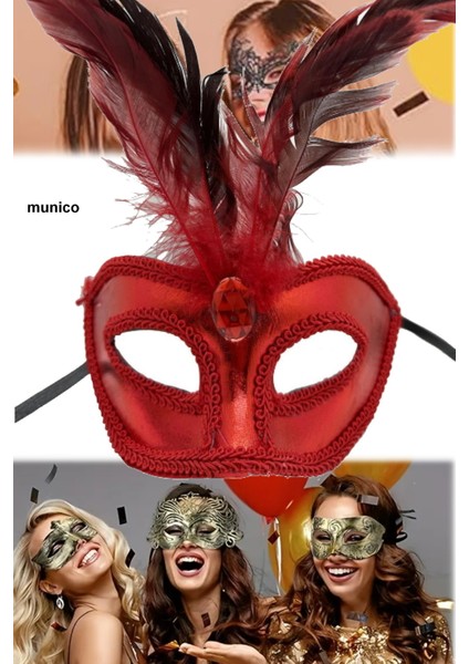 3 Adet Sexy Kırmızı Tüylü Rugan Maske – Şık ve Göz Alıcı Tasarım | Bride ve After Parti Için Ideal indirimleri