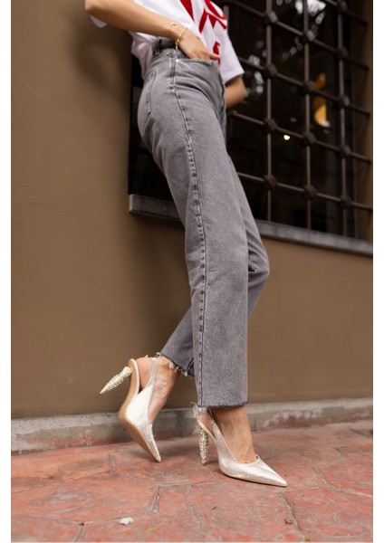 Chiado Kadın Altın Gold Özel Taşli Ökçe Topuklu Ayakkabi