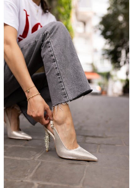 Chiado Kadın Altın Gold Özel Taşli Ökçe Topuklu Ayakkabi