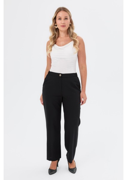 Düğme Detaylı Büyük Beden Pantolon-Siyah fiyatları