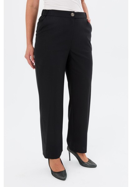 Düğme Detaylı Büyük Beden Pantolon-Siyah modelleri