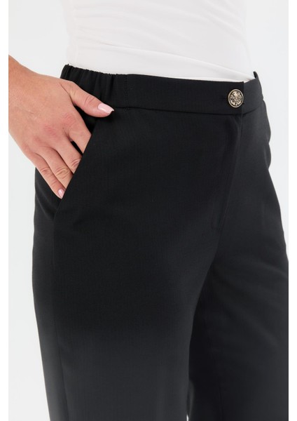 Düğme Detaylı Büyük Beden Pantolon-Siyah fırsatları