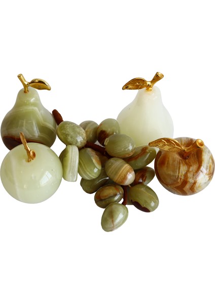 Oniks Doğal Taş Meyve Seti – 1,5” Elma X2, 1,5” Armut X2, 15’li Üzüm – Yeşil/beyaz/kahve – El Yapımı Dekoratif Hediyelik fiyatları
