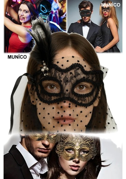 Siyah Puantiyeli Maske Duvaklı Inci Işlemeli Bride, After Parti ve Kostüm Etkinlikleri Için modelleri