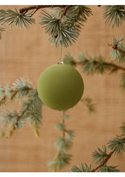 Kadife Yılbaşı Topu – Çam Ağacı Süsü Yağ Yeşili 8 cm 4'lü