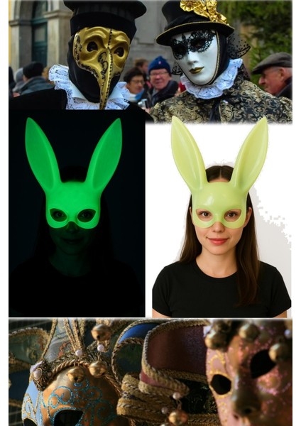 2 Adet Karanlıkta Yanan Tavşan Maske Glow Etkili, Elastik Bantlı | Festival ve Kostüm Partileri Için fiyatları
