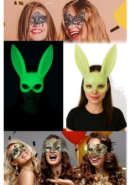 2 Adet Karanlıkta Yanan Tavşan Maske Glow Etkili, Elastik Bantlı | Festival ve Kostüm Partileri Için fırsatları