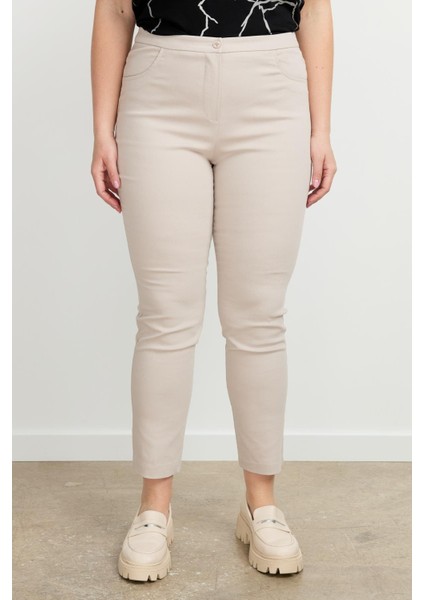 Büyük Beden Shine Pantolon-Taş