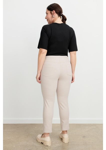 Büyük Beden Shine Pantolon-Taş