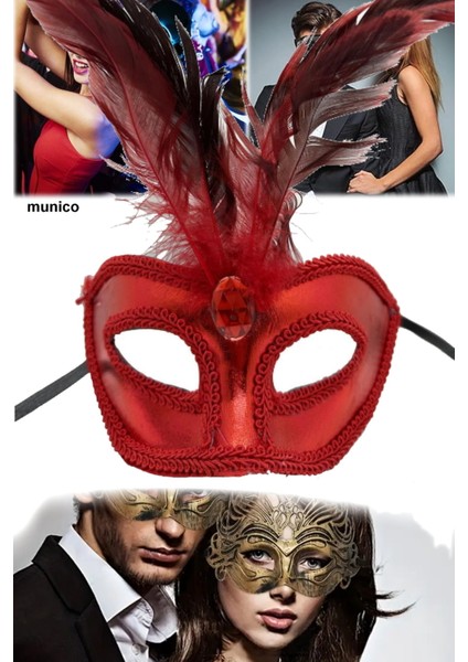 Kırmızı Rugan Parti Maskesi – Tüylü, Lastikli Hallowen Maskeli Balo ve Kostüm Aksesuarı modelleri