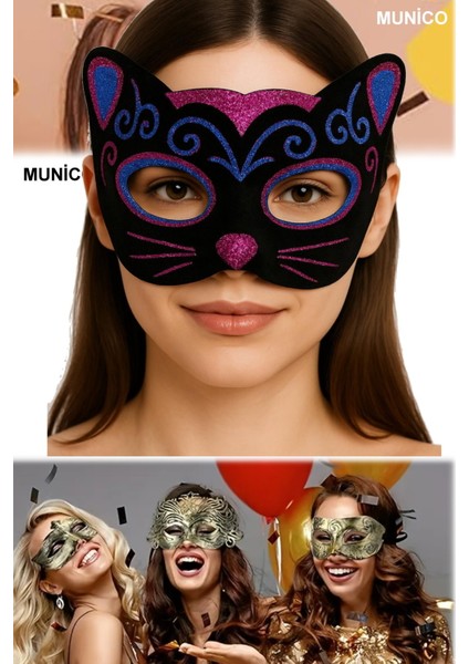 Siyah Kadife Kedi Maskesi – Pembe Mavi Simli, Sevimli Kulaklı | 20X13 cm Parti Aksesuarı fırsatları