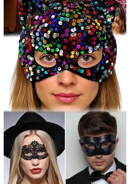 2 Adet Siyah Kadife Payetli Parti Maskesi Rengarenk Pullu, Ayarlanabilir Lastikli | 16X14 cm Şık Sexy fırsatları