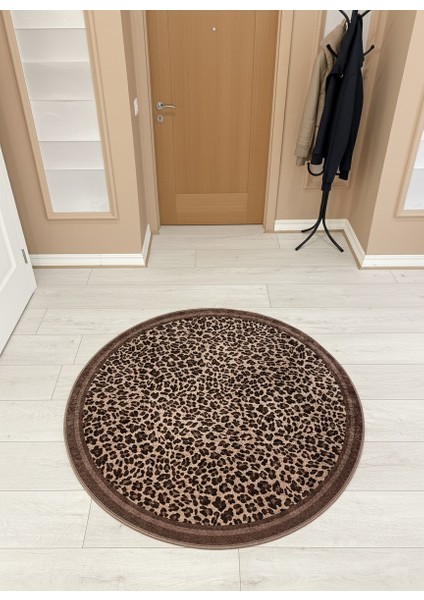Leopar Desenli Yuvarlak Lateks Deri Halı