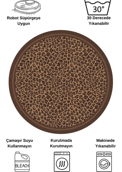 Leopar Desenli Yuvarlak Lateks Deri Halı