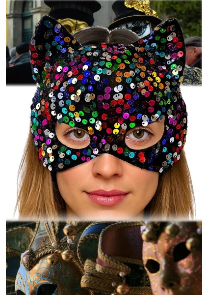 3 Adet Rengarenk Payetli Siyah Maske Kadife Kumaşlı, Hafif ve Rahat Maskeli Balo Kostüm Partisi Için fırsatları