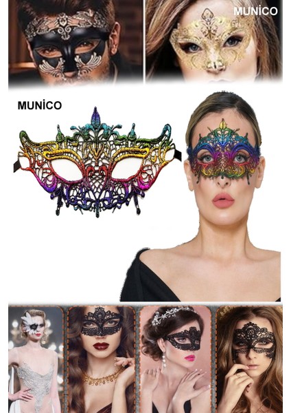 3 Adet Romantik Dantel Parti Maske Rengarenk Gökkuşağı Detay Kostüm Partileri Fotoğraf Çekimi Için