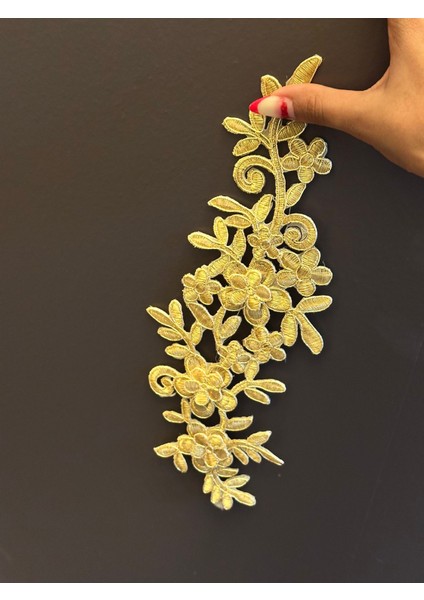 Ütü Ile Yapışan Varaklı Çiçek Sarmaşık Dikiş Aksesuarı Aplike 30X12 cm