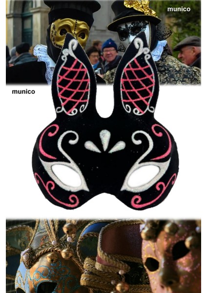 2 Adet Siyah Renk Süet Tavşan Maskesi Simli Detaylı, Ayarlanabilir Kayışlı | Maskeli Balo ve Karnaval indirimleri