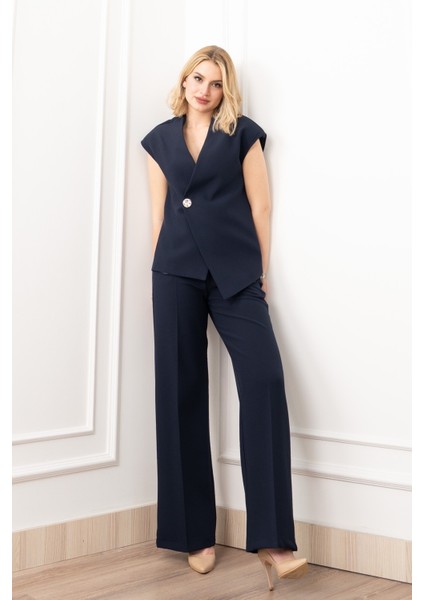Verev Kesim Kruvaze Kapama Deteylı Yelek Pantolon Takım 1284