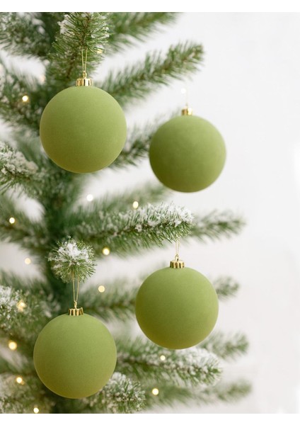 Kadife Yılbaşı Topu – Çam Ağacı Süsü Yağ Yeşili 8 cm 4'lü fiyatları