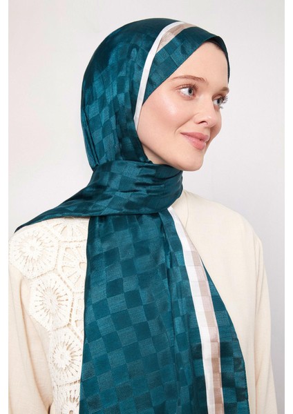 Zümrüt Çizgili Dama Desen Monogram Şal fiyatları