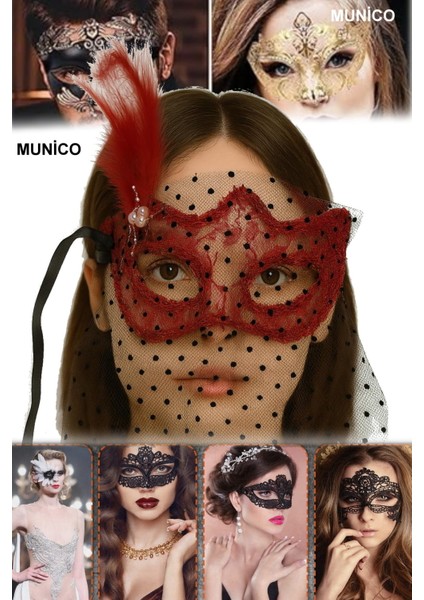 2 Adet Romantik Kırmızı Maske Dantelli ve Duvaklı, Kadınlara Özel Maskeli Balo Fotoğraf Çekimi fiyatları