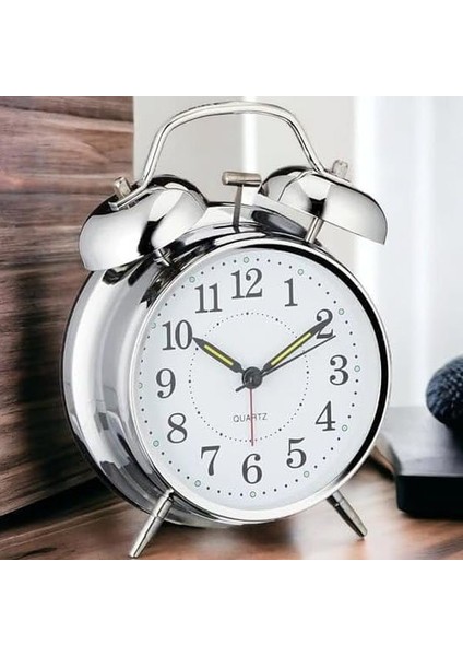 Masa Saati Çalar Metal Gümüş Renk