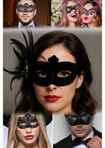 Siyah Süet Kaplama Parti Maskesi – Yandan Tüylü, Beyaz Incili | 18X15 cm Maskeli Balo Aksesuarı fiyatları