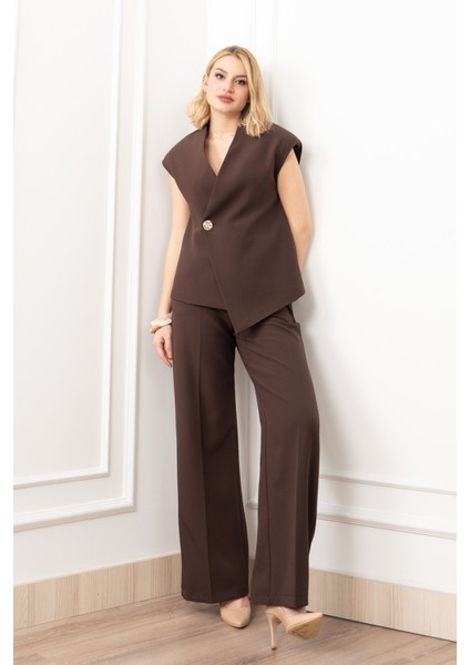 Verev Kesim Kruvaze Kapama Deteylı Yelek Pantolon Takım 1284