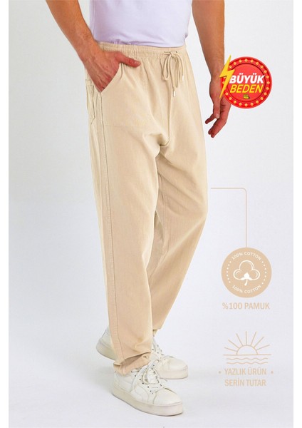 Erkek Büyük Beden %100 Pamuk Keten Görünümlü Pantolon E206-59