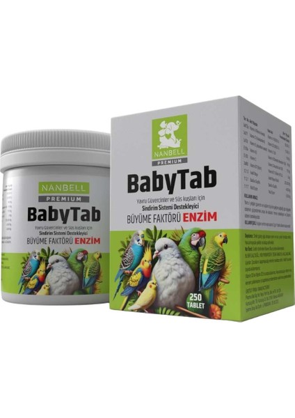 Babytab Büyüme Faktörü Enzim – Yavru Güvercin ve Süs Kuşları Için Sindirim Sistemi Destekleyici, 250 Tablet
