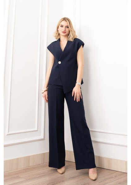 Verev Kesim Kruvaze Kapama Deteylı Yelek Pantolon Takım 1284 modelleri