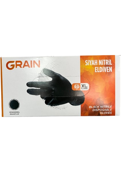 Graın Siyah Nitril Eldiven Balık Sırtı Dokulu 50 Adet Xl