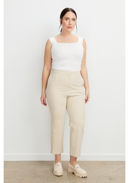 Büyük Beden Arkası Lastik Kot Pantolon-Bej modelleri