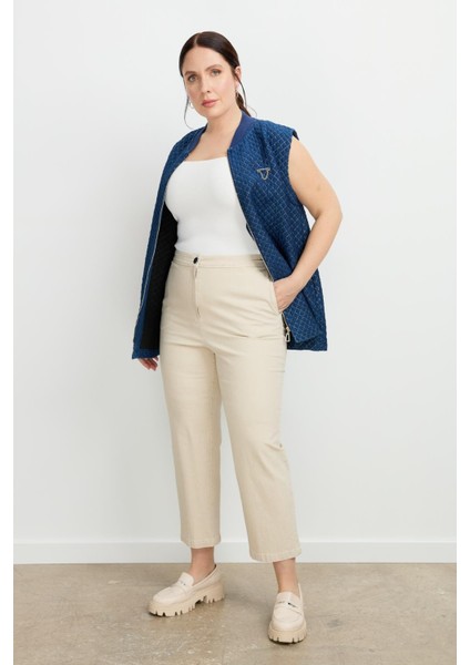 Büyük Beden Arkası Lastik Kot Pantolon-Bej indirimleri