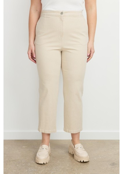 Büyük Beden Arkası Lastik Kot Pantolon-Bej