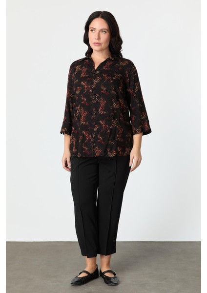 Büyük Beden Desenli Gömlek-Kırmızı fiyatları