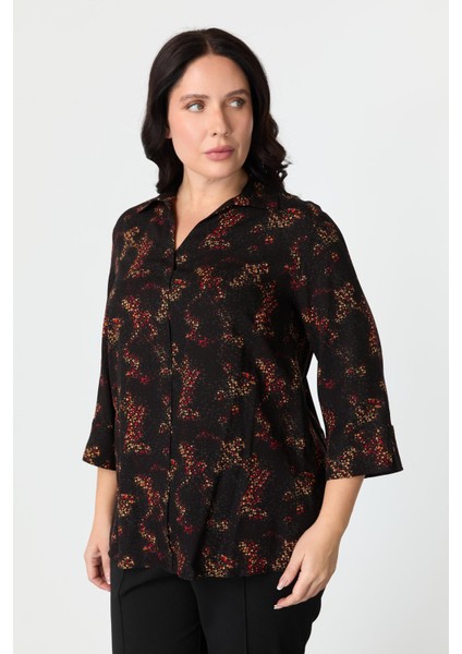 Büyük Beden Desenli Gömlek-Kırmızı fırsatları