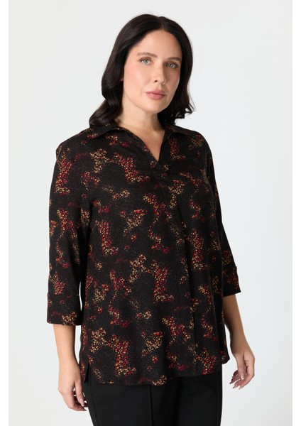 Büyük Beden Desenli Gömlek-Kırmızı indirimleri