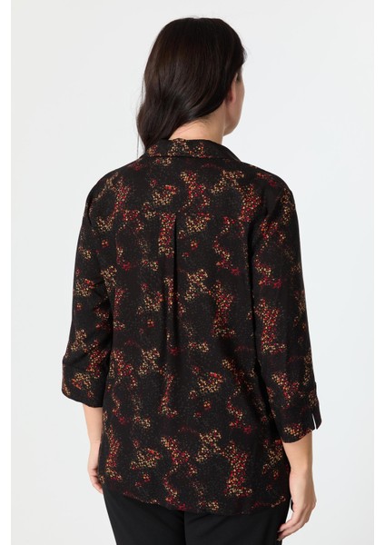 Büyük Beden Desenli Gömlek-Kırmızı