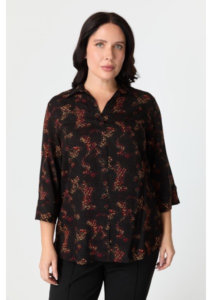 Büyük Beden Desenli Gömlek-Kırmızı