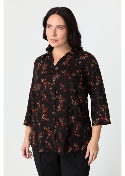 Büyük Beden Desenli Gömlek-Kırmızı modelleri