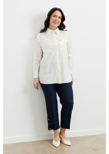 Büyük Beden Taş Detay Gömlek-Kemık fiyatları