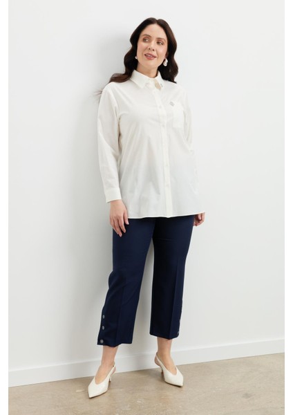 Büyük Beden Taş Detay Gömlek-Kemık modelleri