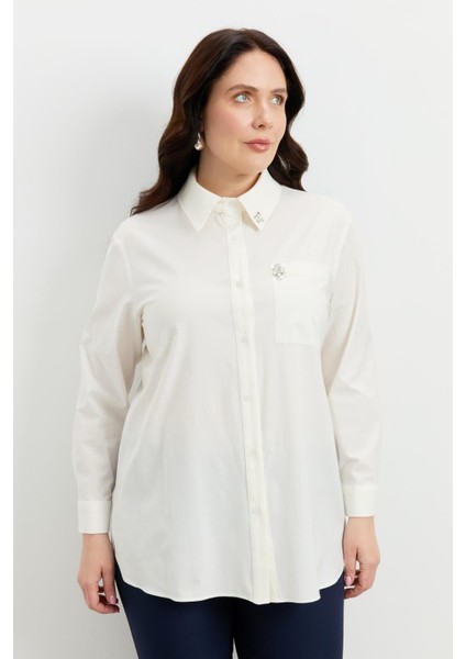 Büyük Beden Taş Detay Gömlek-Kemık indirimleri