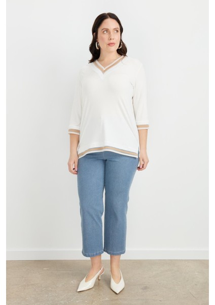 Büyük Beden Tül Şerit Detaylı Bluz-Taş modelleri