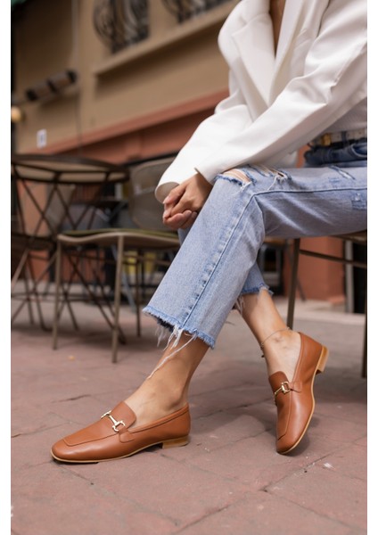 Novay Kadın Bej Gerçek Deri Loafer Babet modelleri
